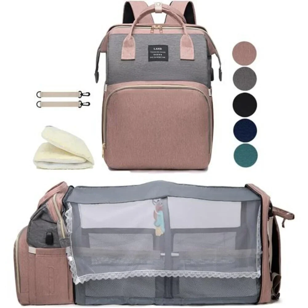 Large Diaper Bag Backpack with Changing Station Travel Baby Bag Pink for Girls